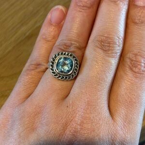 Blue Topaz Sterling Silver Ring cushion cut, size 8
